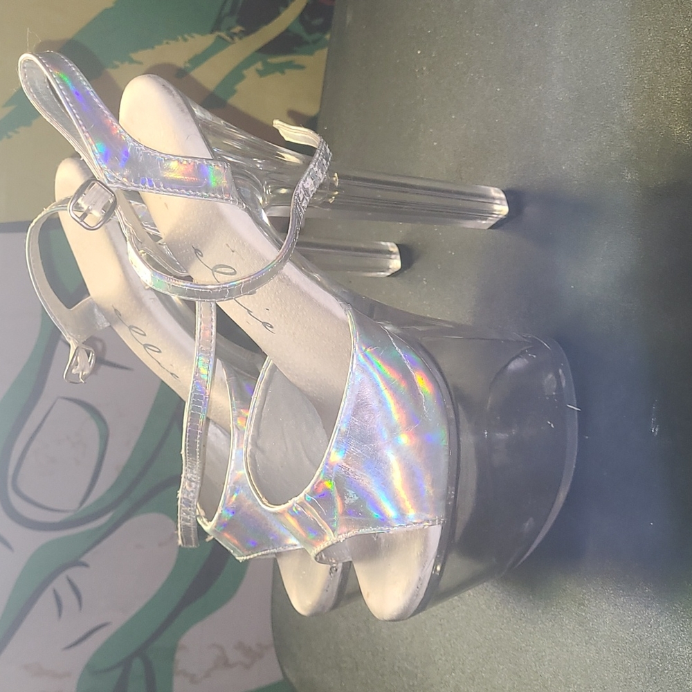 Holographic silver/clear ellie heels size 8